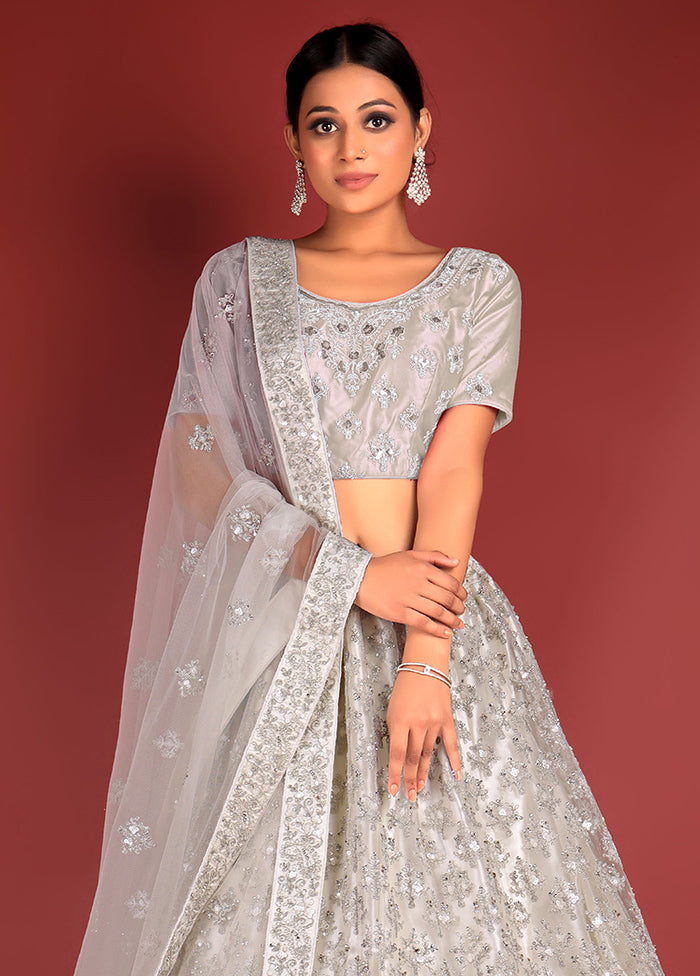 3 Pc White Net Semi Stitched Lehenga Set - Indian Silk House Agencies