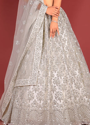 3 Pc White Net Semi Stitched Lehenga Set - Indian Silk House Agencies