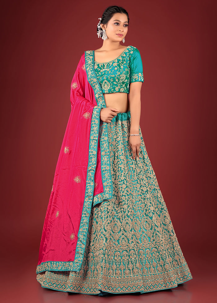 3 Pc Firoza Net Semi Stitched Lehenga Set - Indian Silk House Agencies