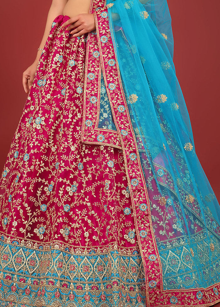 3 Pc Rani Net Semi Stitched Lehenga Set - Indian Silk House Agencies