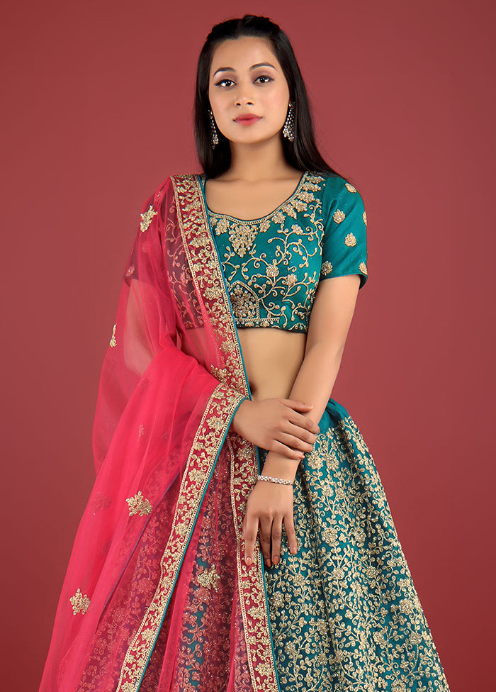 3 Pc Rama Net Semi Stitched Lehenga Set - Indian Silk House Agencies