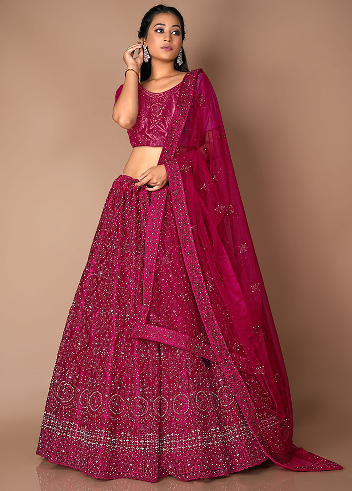 3 Pc Rani Net Semi Stitched Lehenga Set - Indian Silk House Agencies