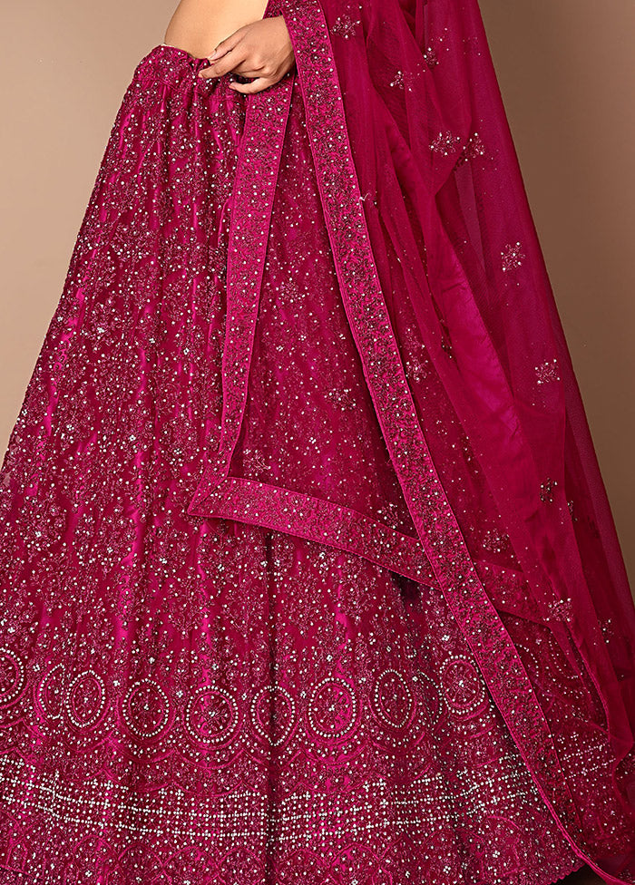 3 Pc Rani Net Semi Stitched Lehenga Set - Indian Silk House Agencies