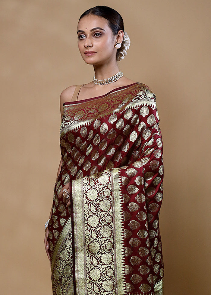 Maroon Banarasi Silk Saree With Blouse Piece