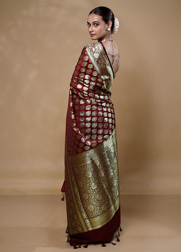 Maroon Banarasi Silk Saree With Blouse Piece