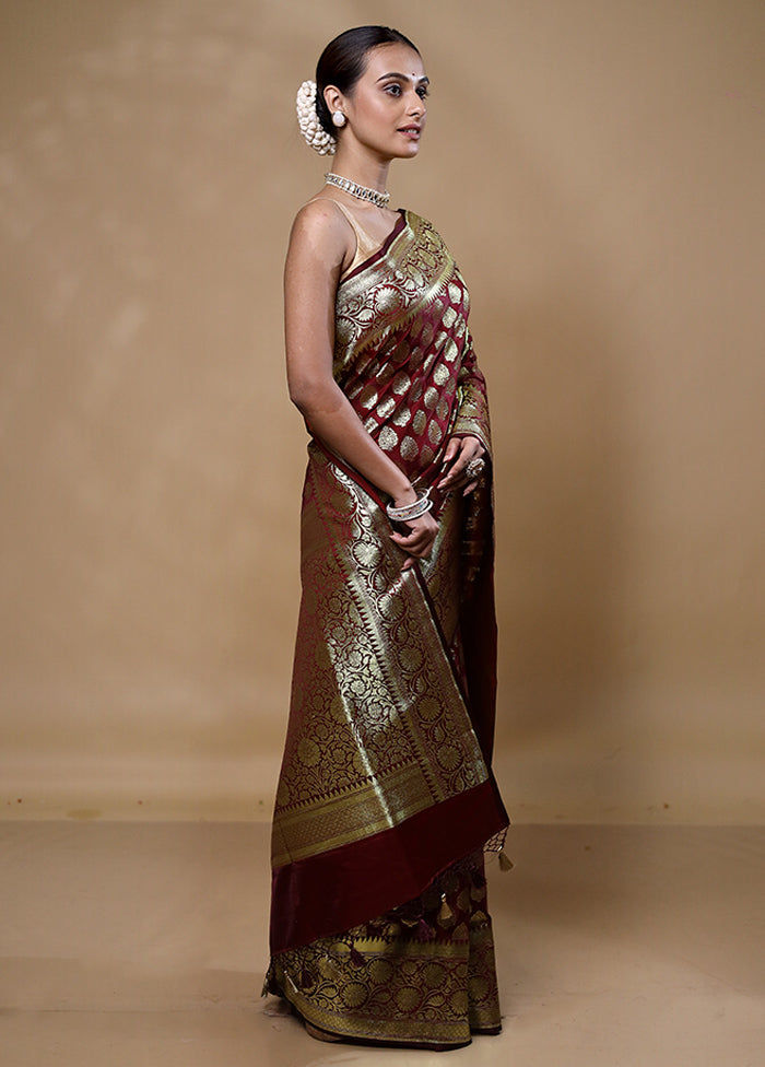 Maroon Banarasi Silk Saree With Blouse Piece