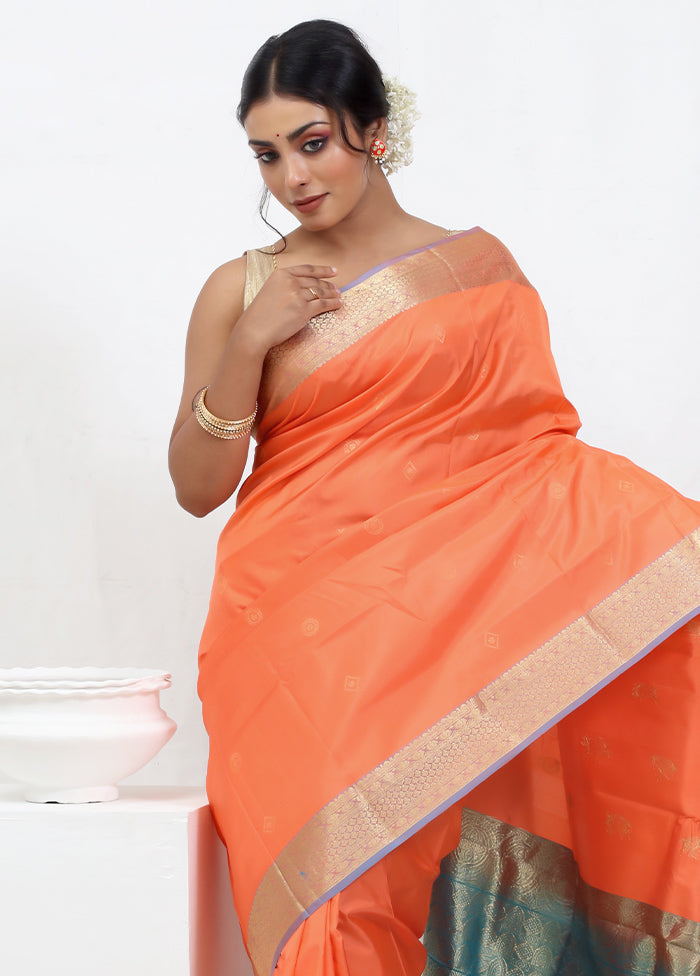 Orange Kanjivaram Pure Silk Saree With Blouse Piece