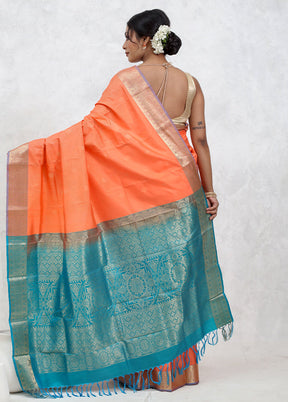 Orange Kanjivaram Pure Silk Saree With Blouse Piece - Indian Silk House Agencies