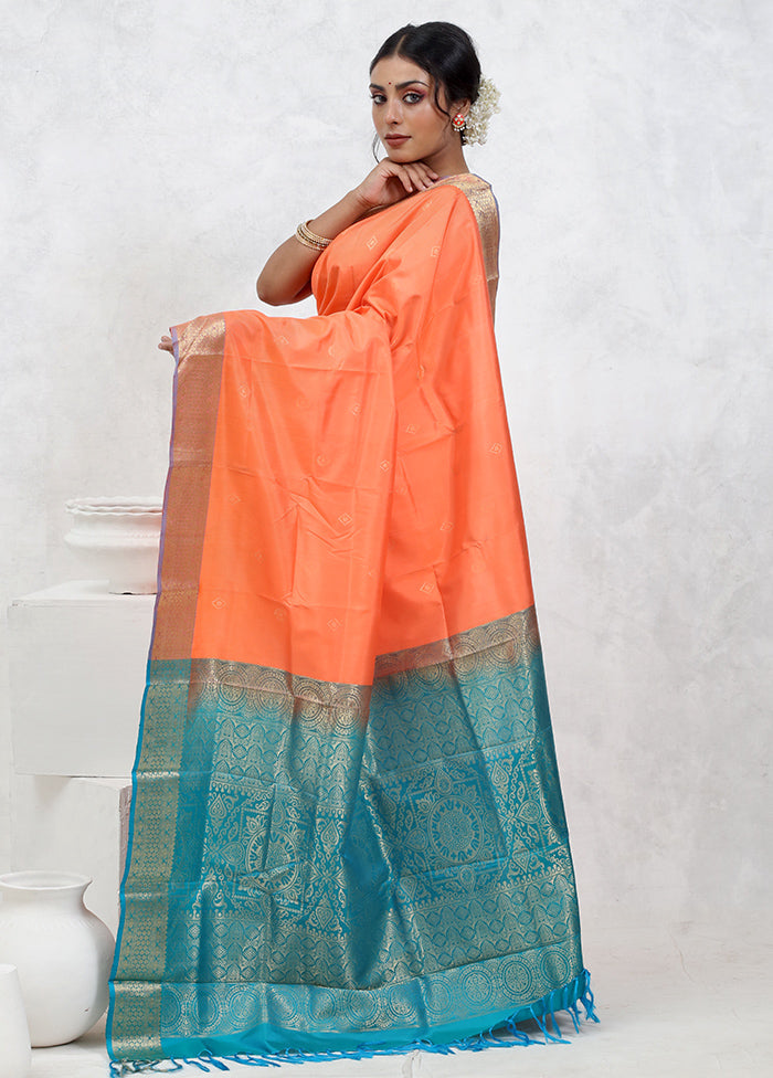 Orange Kanjivaram Pure Silk Saree With Blouse Piece - Indian Silk House Agencies