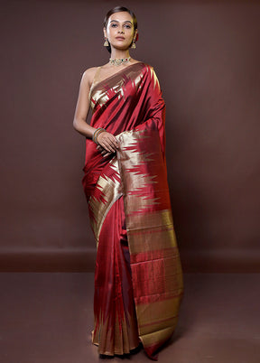 Maroon Handloom Kanchipuram Pure Silk Saree With Blouse Piece