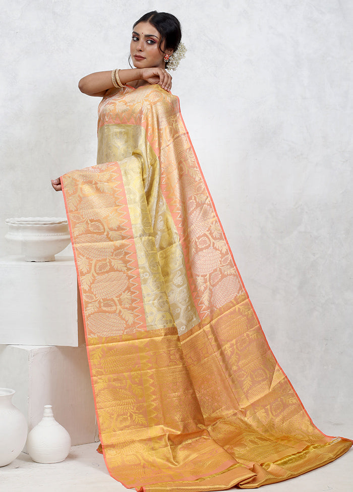 Yellow Kanchipuram Pure Silk Saree With Blouse Piece