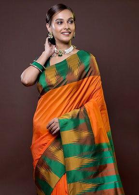 Rust Kanjivaram Silk Saree With Blouse Piece