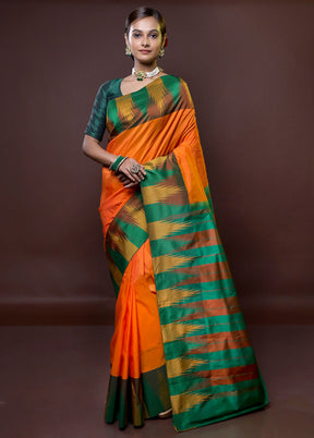 Rust Kanjivaram Silk Saree With Blouse Piece