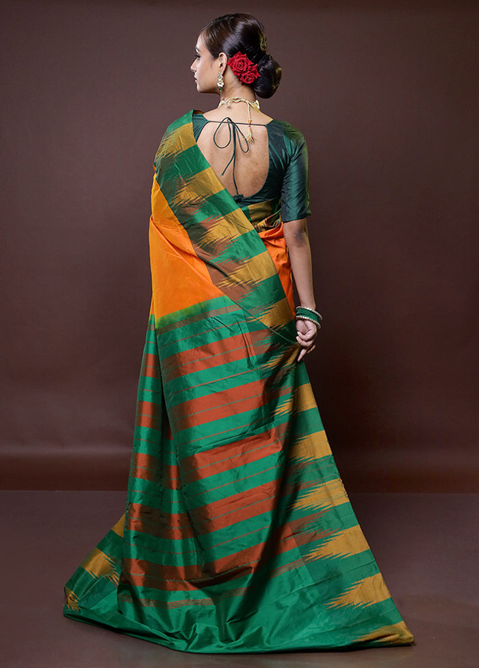 Rust Kanjivaram Silk Saree With Blouse Piece