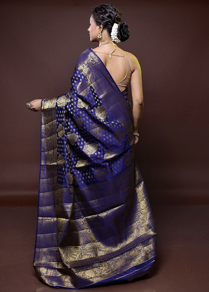 Blue Dupion Silk Saree With Blouse Piece