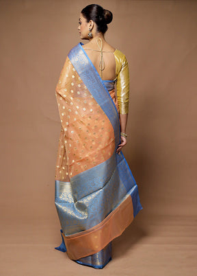 Peach Kora Silk Saree With Blouse Piece