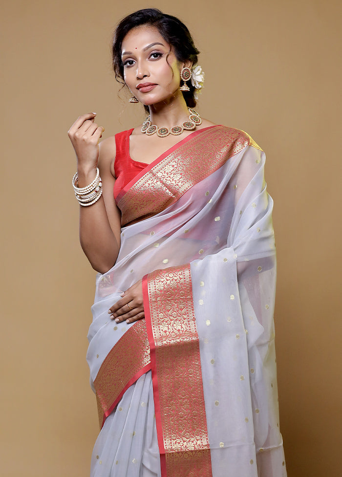 White Linen Silk Saree With Blouse Piece