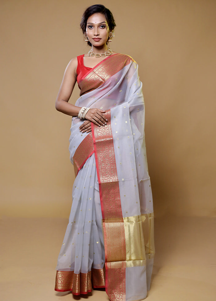 White Linen Silk Saree With Blouse Piece