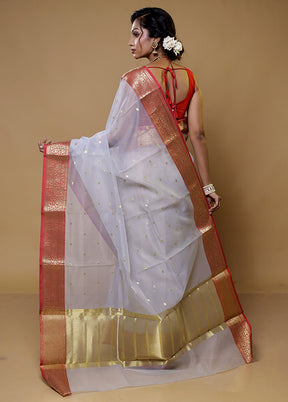 White Linen Silk Saree With Blouse Piece