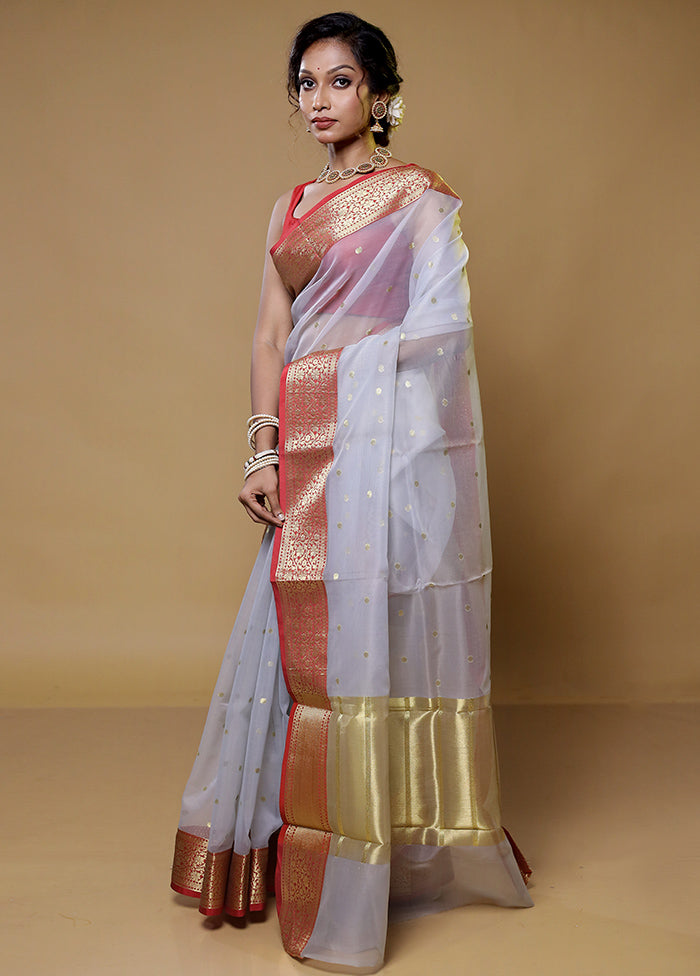 White Linen Silk Saree With Blouse Piece