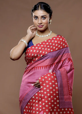 Pink Printed Pure Silk Saree With Blouse Piece - Indian Silk House Agencies