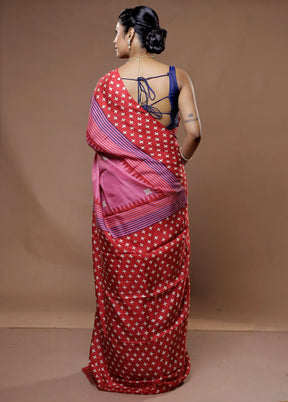 Pink Printed Pure Silk Saree With Blouse Piece - Indian Silk House Agencies