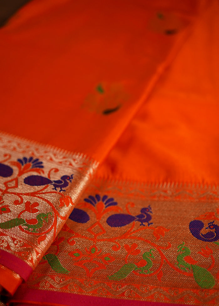 Rust Kanjivaram Silk Saree With Blouse Piece - Indian Silk House Agencies