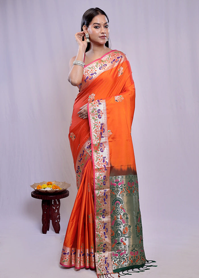 Rust Kanjivaram Silk Saree With Blouse Piece - Indian Silk House Agencies