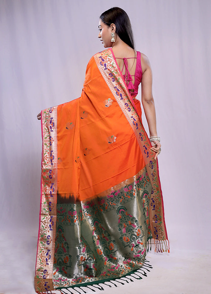 Rust Kanjivaram Silk Saree With Blouse Piece - Indian Silk House Agencies