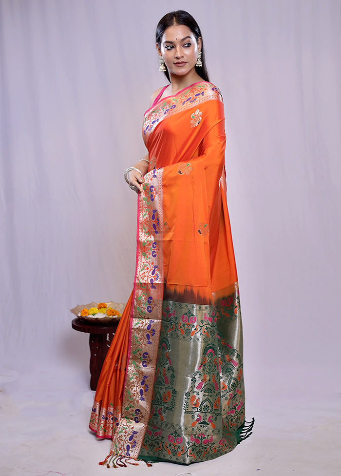 Rust Kanjivaram Silk Saree With Blouse Piece - Indian Silk House Agencies
