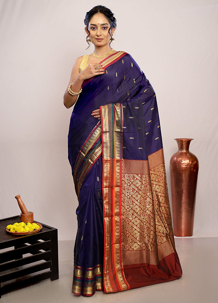 Blue Kanjivaram Silk Saree With Blouse Piece - Indian Silk House Agencies