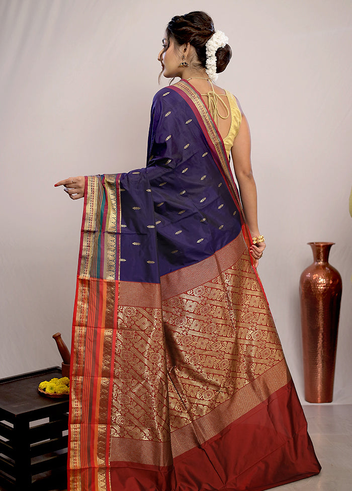 Blue Kanjivaram Silk Saree With Blouse Piece - Indian Silk House Agencies