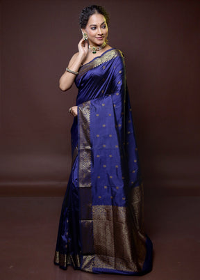 Blue Handloom Katan Pure Silk Saree With Blouse Piece