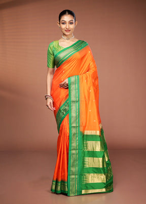 Rust Kanjivaram Pure Silk Saree With Blouse Piece
