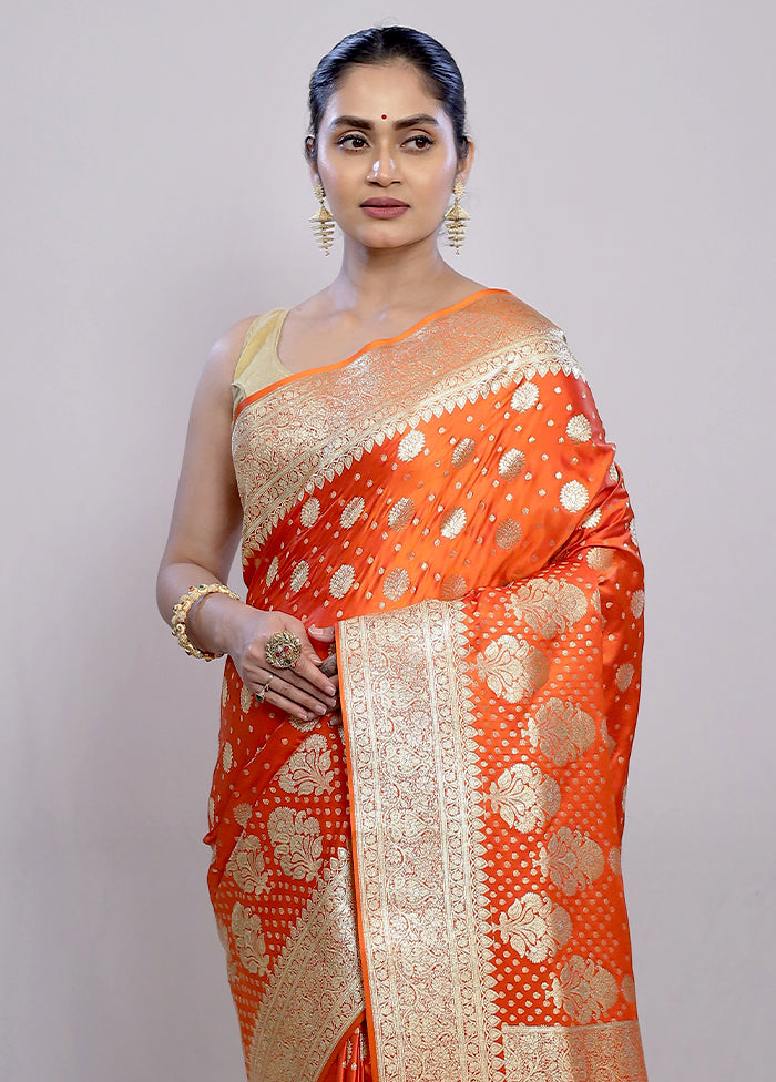 Rust Banarasi Silk Saree With Blouse Piece - Indian Silk House Agencies