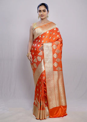 Rust Banarasi Silk Saree With Blouse Piece - Indian Silk House Agencies