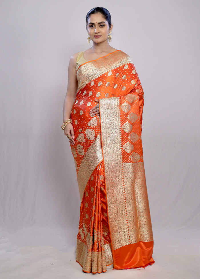 Rust Banarasi Silk Saree With Blouse Piece - Indian Silk House Agencies