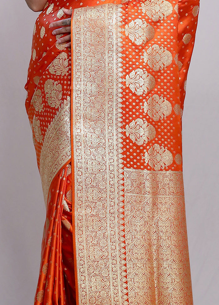 Rust Banarasi Silk Saree With Blouse Piece - Indian Silk House Agencies