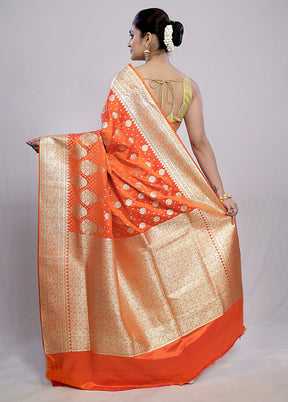 Rust Banarasi Silk Saree With Blouse Piece - Indian Silk House Agencies