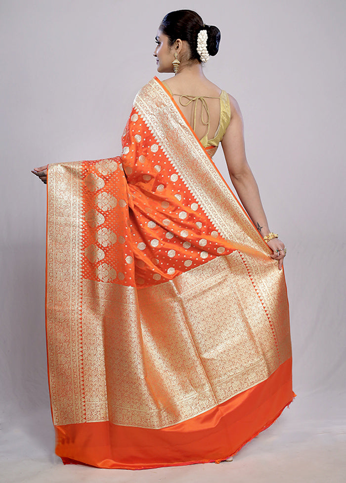 Rust Banarasi Silk Saree With Blouse Piece - Indian Silk House Agencies