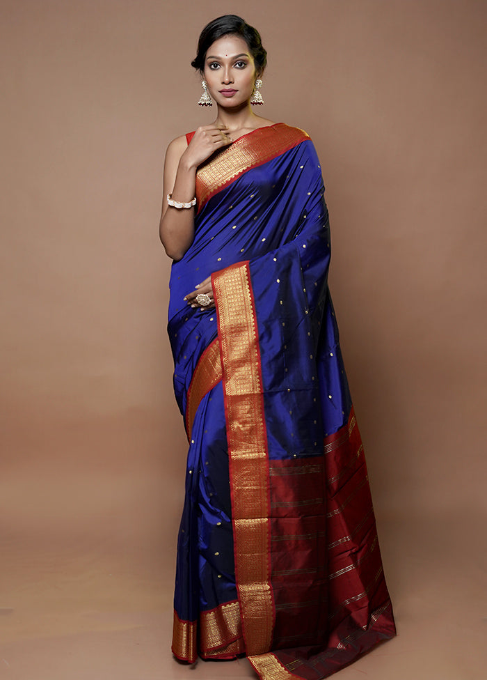 Blue Kanjivaram Silk Saree With Blouse Piece