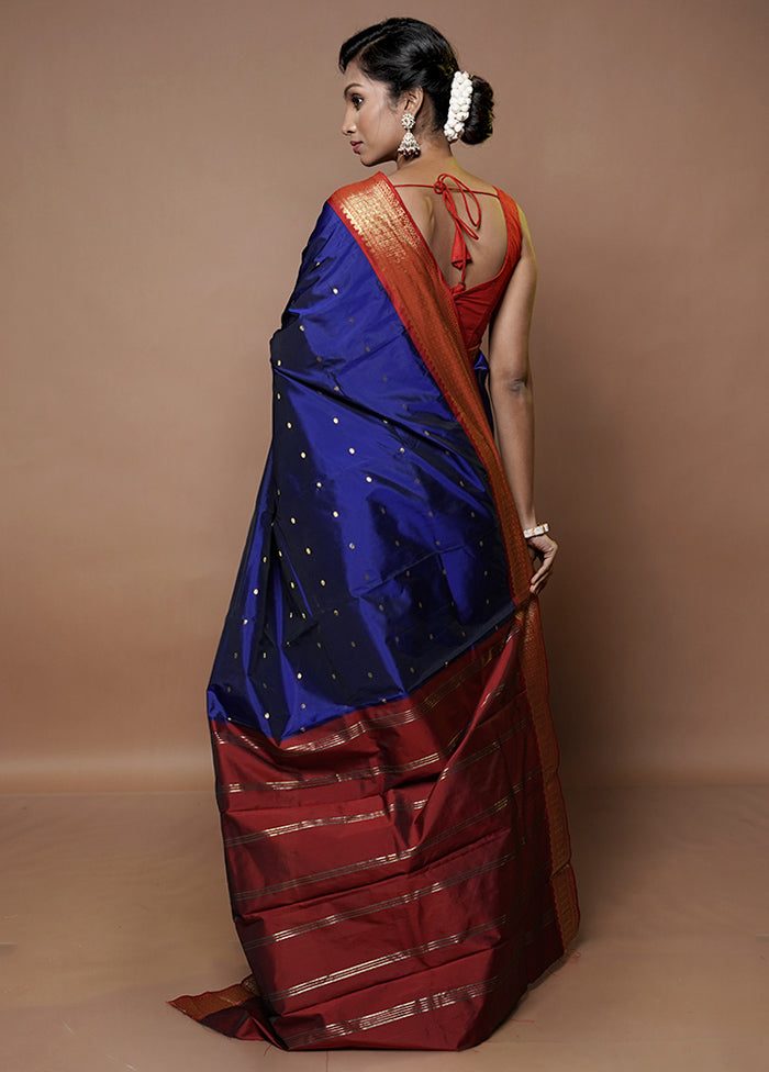 Blue Kanjivaram Silk Saree With Blouse Piece