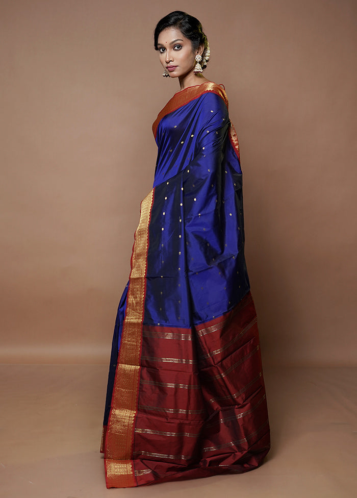 Blue Kanjivaram Silk Saree With Blouse Piece