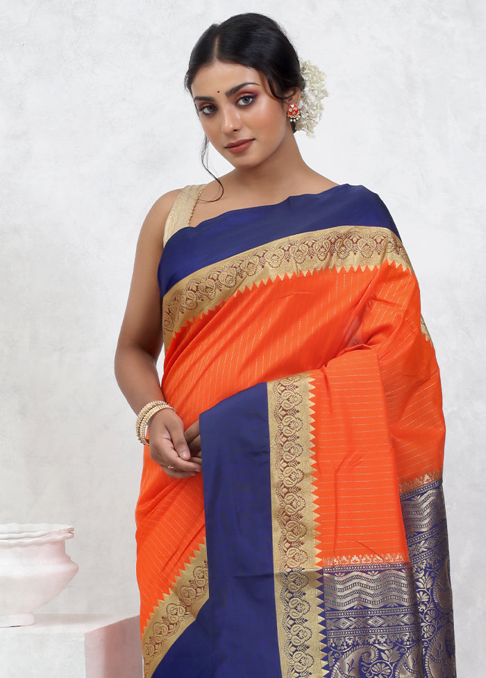 Orange Kanjivaram Silk Saree With Blouse Piece