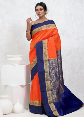 Orange Kanjivaram Silk Saree With Blouse Piece