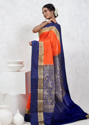 Orange Kanjivaram Silk Saree With Blouse Piece