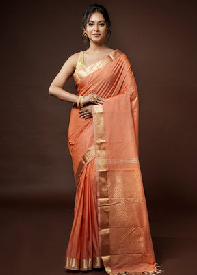 Peach Kanjivaram Silk Saree With Blouse Piece - Indian Silk House Agencies