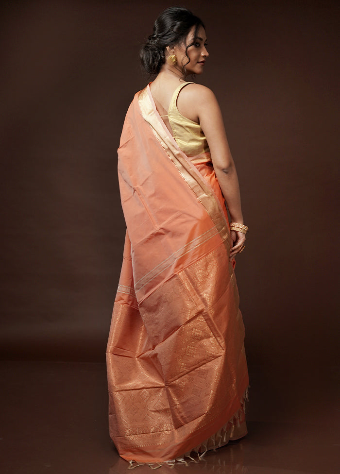 Peach Kanjivaram Silk Saree With Blouse Piece - Indian Silk House Agencies