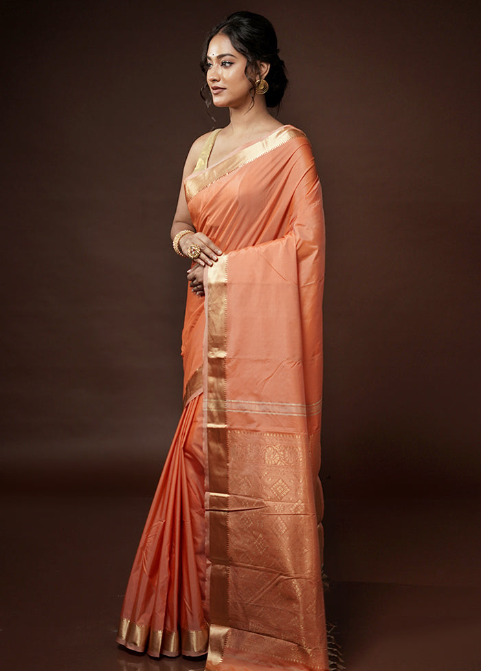 Peach Kanjivaram Silk Saree With Blouse Piece - Indian Silk House Agencies