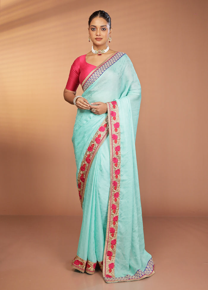 Green Chiffon Silk Saree With Blouse Piece